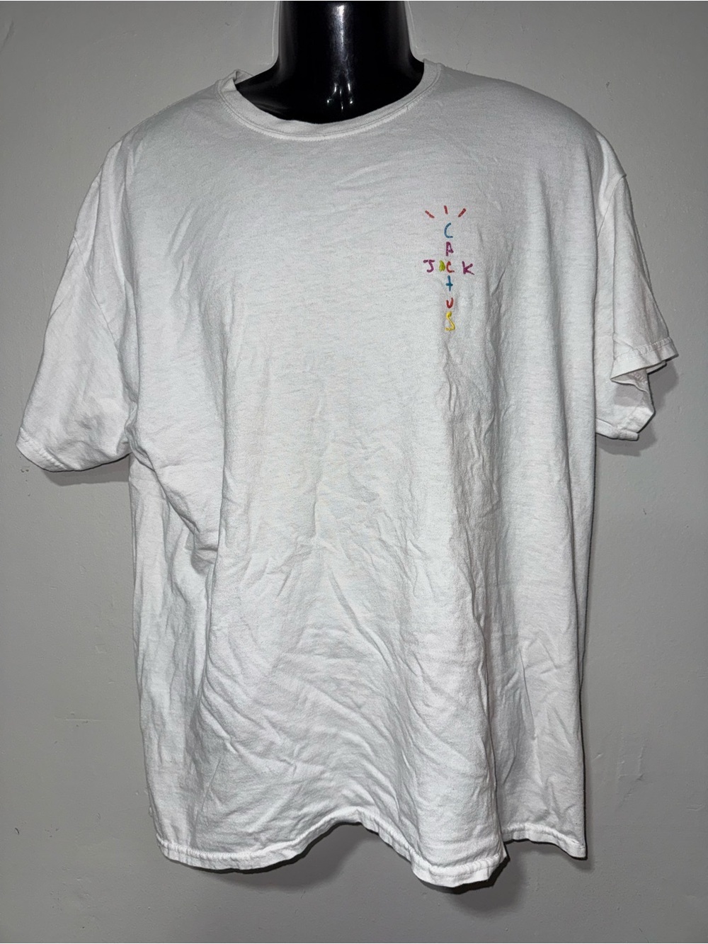 Travis Scott White T-Shirt with Small Multicolor Vertical Logo